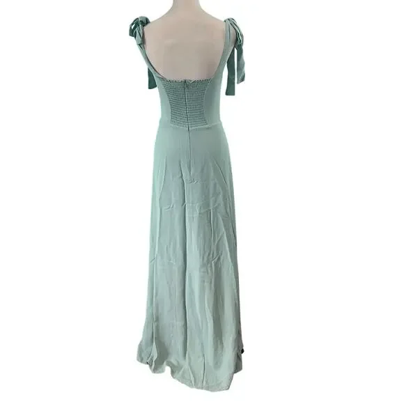 Reformation Celadon Green Westerly Tie Strap Maxi Dress Bridesmaid Size 6 - Picture 6 of 10